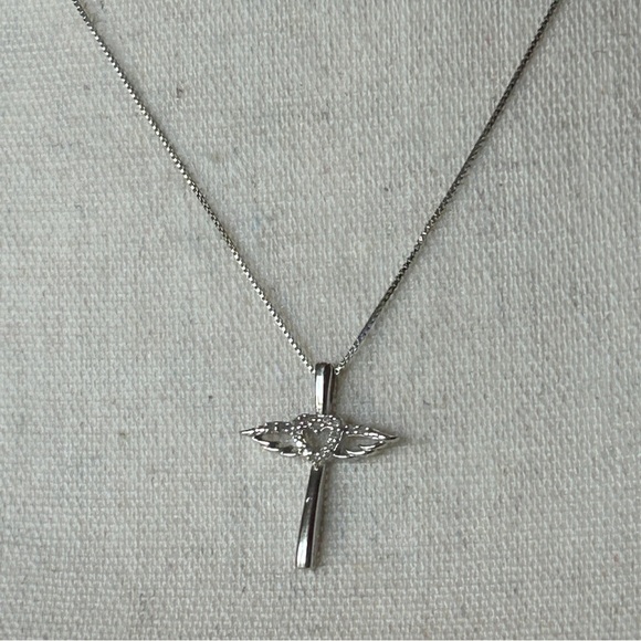 925 Sterling Silver Jewelry - Silver Heart of an Angel Necklace 18" Stamped 925 Crystals Love Hope Faith